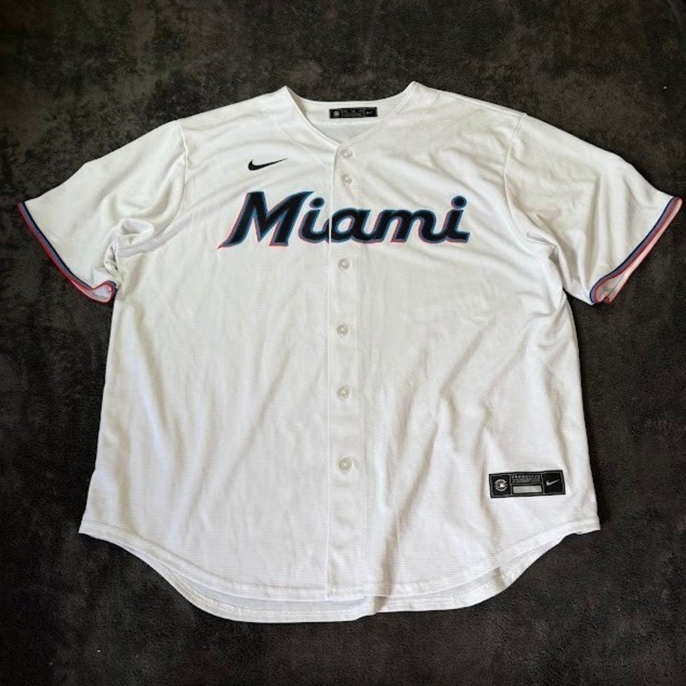 Nike Miami Marlins MLB Baseball Jersey White XXL Mens Short Sleeve Button Front
